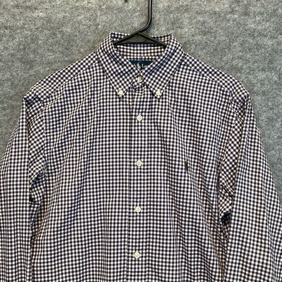 POLO RALPH LAUREN Shirt Men's Small Purple White Plaid Classic Fit Button Down - Picture 5 of 16